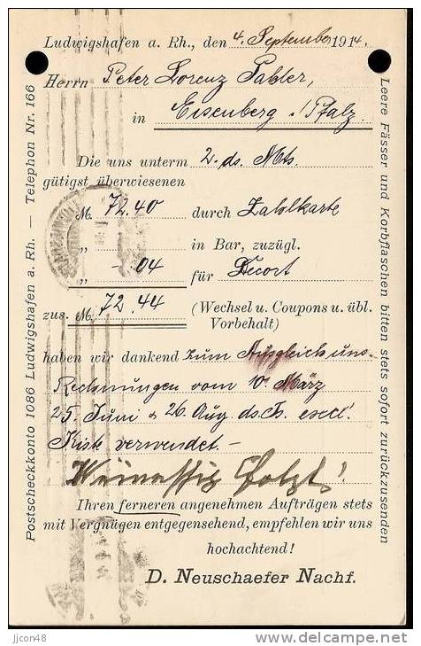 Bayern 1914  D. Neuschafer Nachf., Ludwigshafen  4.9.14 - Lettres & Documents