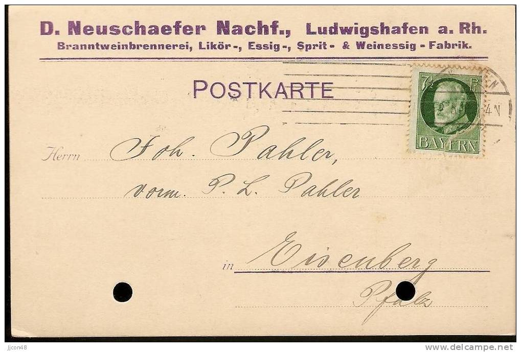 Bayern 1918  D. Neuschafer Nachf., Ludwigshafen  3.5.18 - Covers & Documents