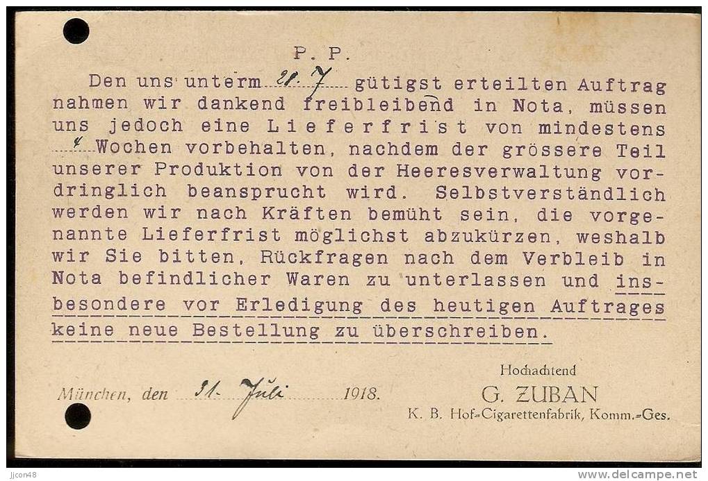 Bayern 1918  G.Zuban, Munchen  28.7.18 - Covers & Documents