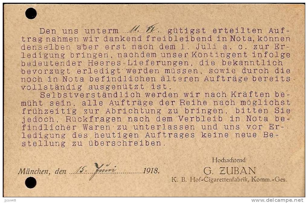 Bayern 1918  G.Zuban, Munchen  15.6.18 - Lettres & Documents