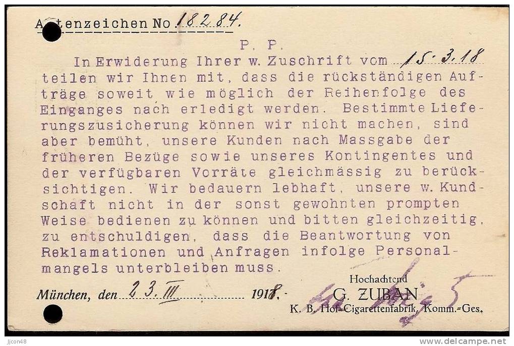Bayern 1918  G.Zuban, Munchen  23.3.18 - Cartas & Documentos