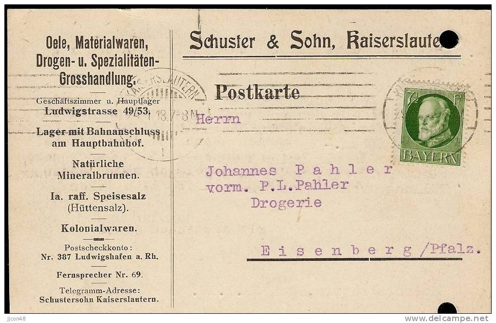 Bayern 1918  Schuster & Sohn, Kaiserslautern  29.1.18 - Brieven En Documenten