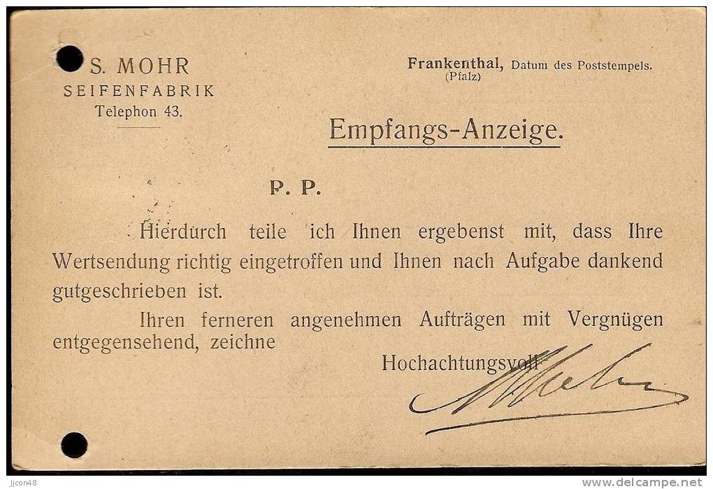 Bayern 1909  S. Mohr, Frankenthal  12.11. 09 - Briefe U. Dokumente