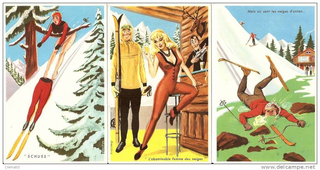 Illustrateur CARRIERE L. - LE SKI - Hérotique - Le Lot De 3 - Carrière, Louis