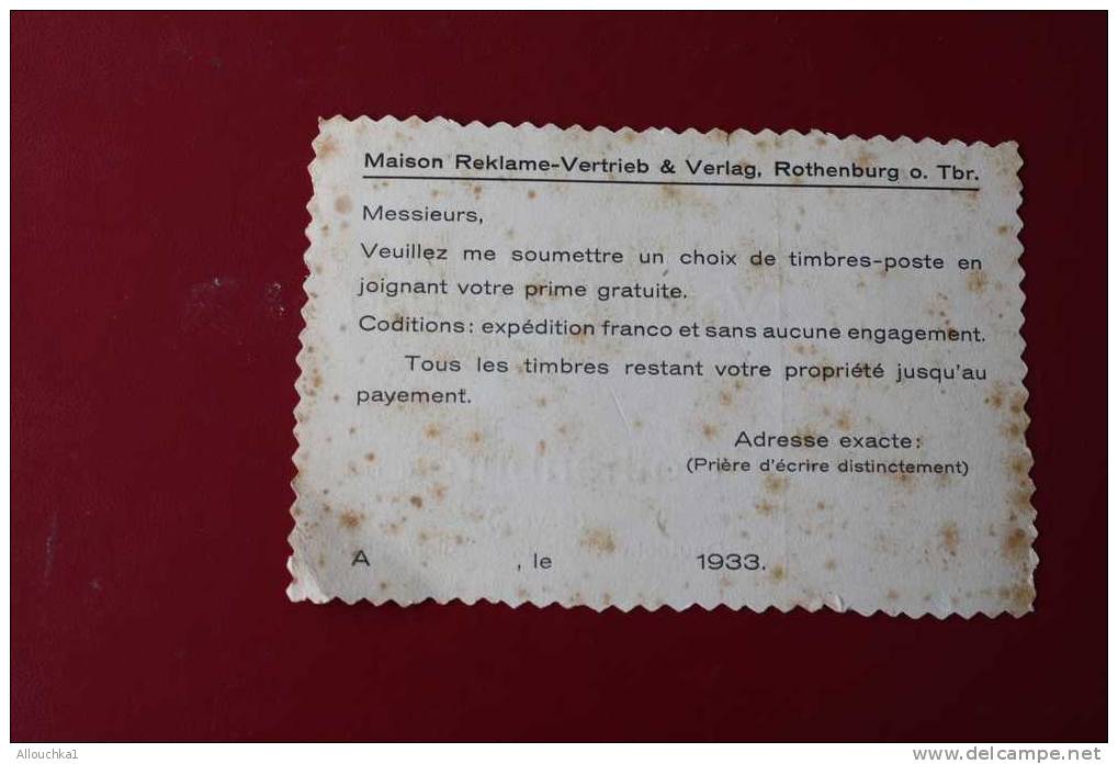 1933 -MARCOPHILIE-LETTRE DE FRANCE ?FIRMA REKLAME VERTRIEB& VERLAG  POUR ROTHENBURG  BAYERN- DEUTSCHES REICH -ALLEMAGNE - Briefe U. Dokumente