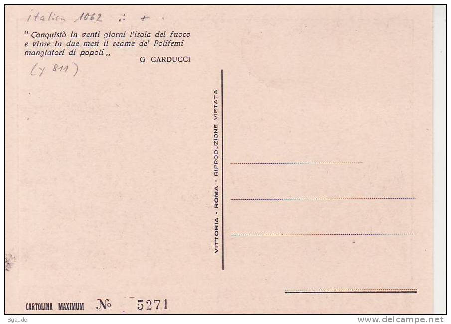 ITALIE CARTE MAXIMUM  NUM.YVERT 811 EXPEDITION DES MILLES - Maximumkarten (MC)