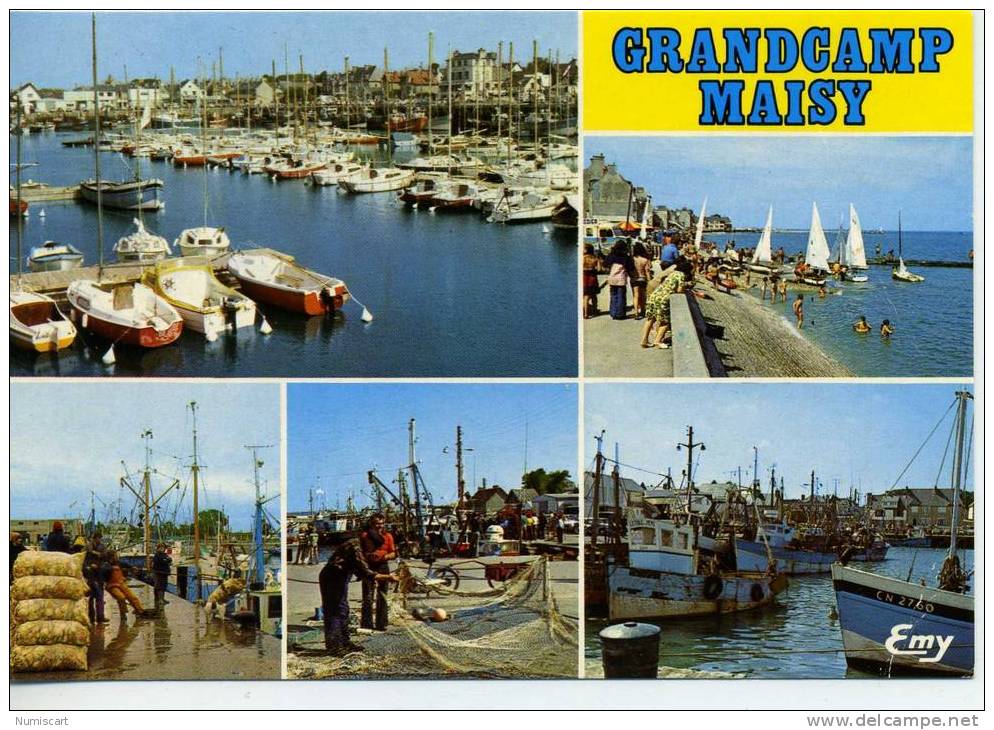 CPM...DE GRANDCAMP-MAISY...MULTI-VUES...LE PORT..L'ECOLE DE VOILE..PECHEUR RAVAUDANT SES FILETS... - Autres & Non Classés