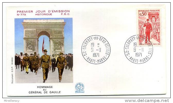 HOMMAGE AU GENERAL DE GAULLE 1ER JOUR COLOMBEY LES DEUX EGLISES - De Gaulle (Général)