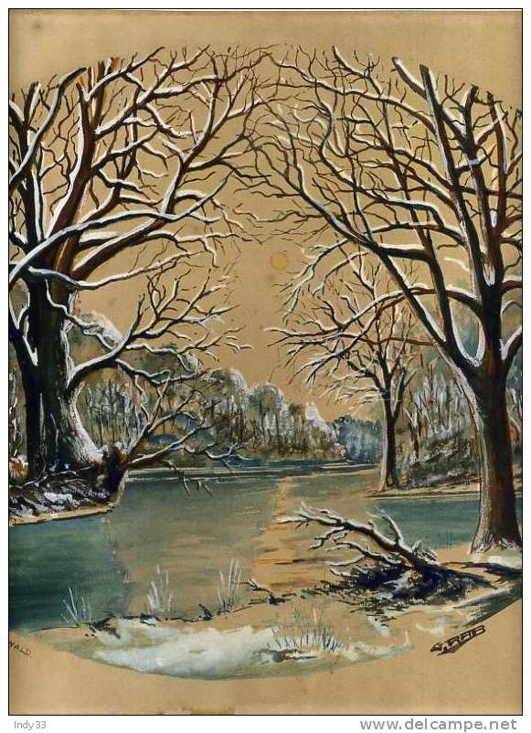 - PAYSAGE SOUS LA NEIGE . GOUACHE SUR PAPIER SIGNEE G. RAB ET TITREE  SCHWARZWALD . - Tempere