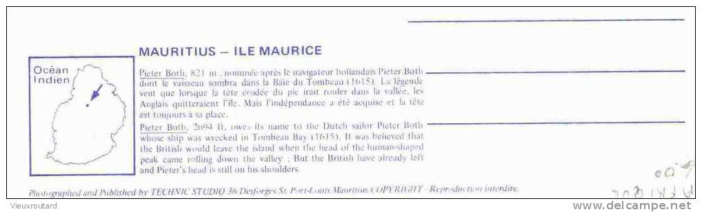 CPSM.  ILE MAURICE. PIETER BOTH. 821M. NOMME APRES LE NAVIGATEUR HOLLANDAIS PIETER BOTH SONT VAISSEAU SOMBRA DANS BAIE.. - Mauricio