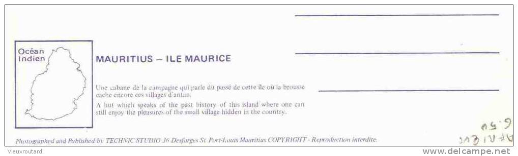 CPSM.  ILE MAURICE. CABANE DE CAMPAGNE PARLE DU PASSE DE CETTE ILE OU LA BROUSSE CACHE ENCORE CES VILLAGES D'ANTAN. - Mauritius