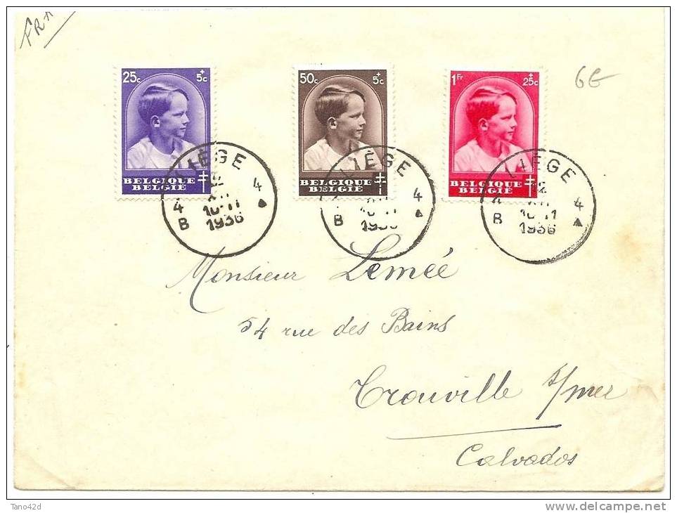 REF LVP6 - BELGIQUE LETTRE LIEGE / TROUVILLE 1936 - Lettres & Documents