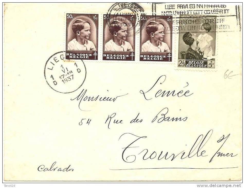 REF LVP6 - BELGIQUE LETTRE LIEGE / TROUVILLE 1937 - Lettres & Documents