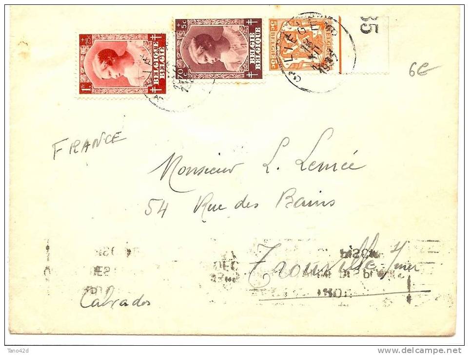REF LVP6 - BELGIQUE LETTRE LIEGE / TROUVILLE 1937 - Briefe U. Dokumente