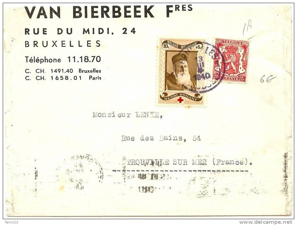 REF LVP6 - BELGIQUE LETTRE BRUXELLES  / TROUVILLE 1940 - Lettres & Documents