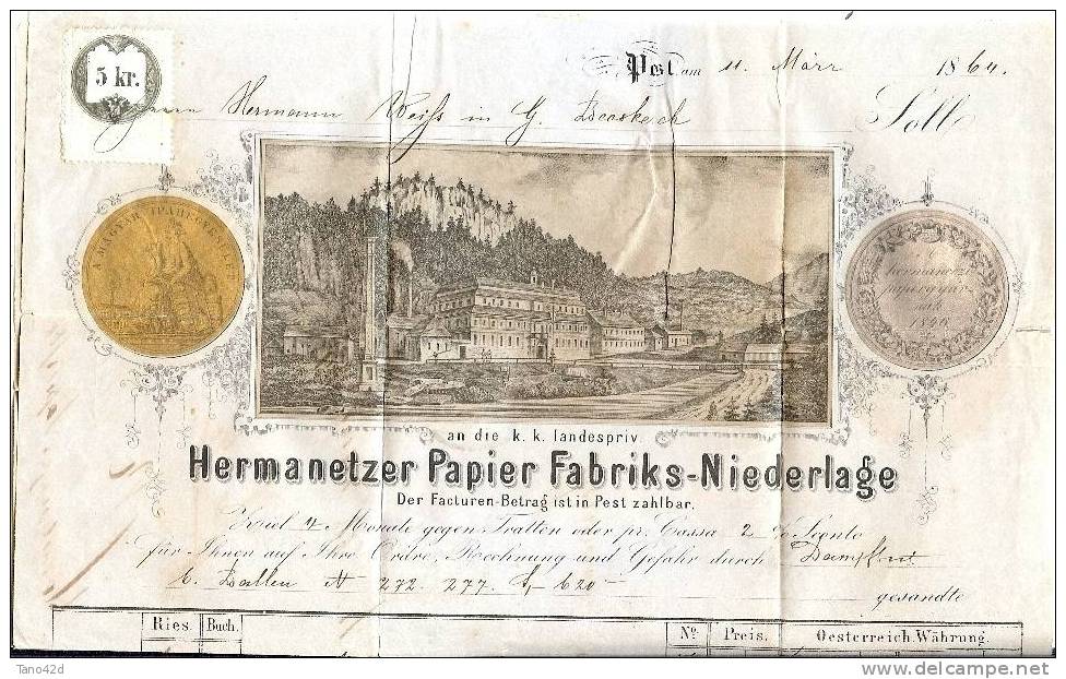 REF LVP6 - FACTURE COMMERCIALE ILLUSTREE DE PEST A GR.BECSKEREN MARS (OU MAI) 1864 - Postmark Collection