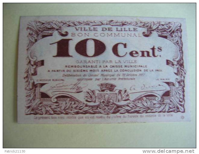 LILLE 31/10/1917 10 Ct Serie A  Sup - Notgeld