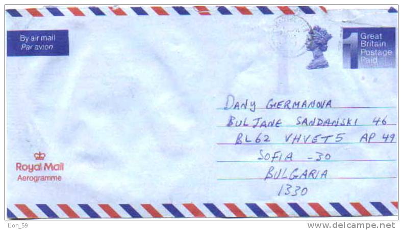 AEROGRAMME Great Britain Postal Stationery 1990  To Bulgaria Bulgarien Bulgarie Bulgarije / Ae 62 - Stamped Stationery, Airletters & Aerogrammes