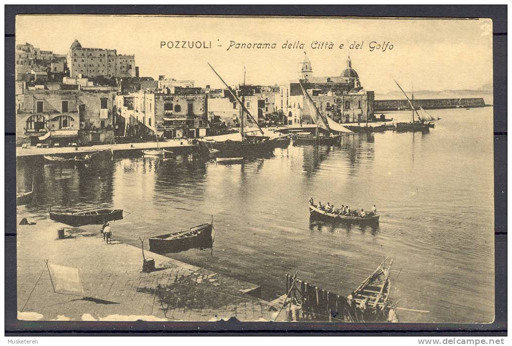 Italy Pozzuoli Panorama Della Citta E Del Golfo View Of Harbour Boats Ships Schiffs Old Mint Card Cartolina Postale - Pozzuoli