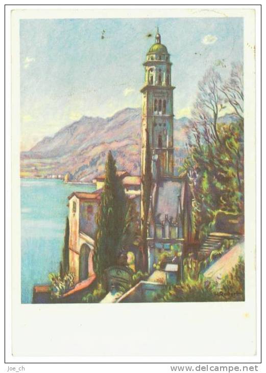 Schweiz/Suisse: Künstlerkarte Tessin/Ticino, Kirche Von Morcote (Henri Robert), 1942, 3 Scans - Morcote