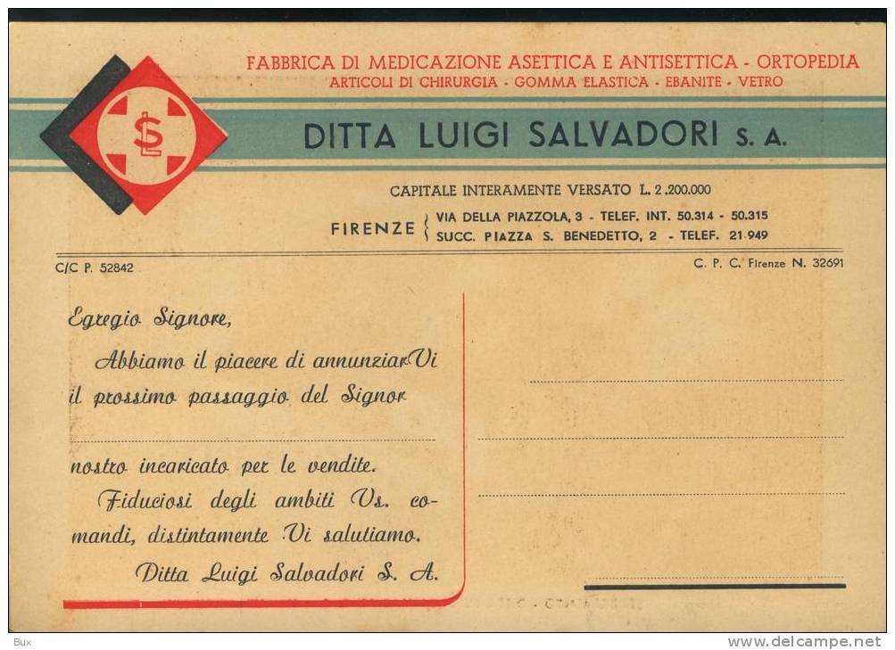 STABILIMENTO FARMACEUTICO  LUIGI SALVADORI FIRENZE  NON VIAGGIATA  IMMAGINE OPACA - Industrial