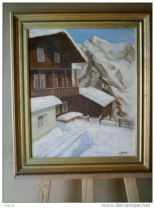 - CHALET EN MONTAGNE . HUILE SUR TOILE  SIGNEE . ENCADREE - Olii