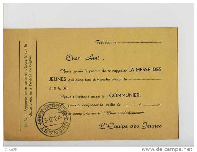 004297/98  -  REBECQ  -  Invitation Pour  LA MESSE DES JEUNES - Rebecq