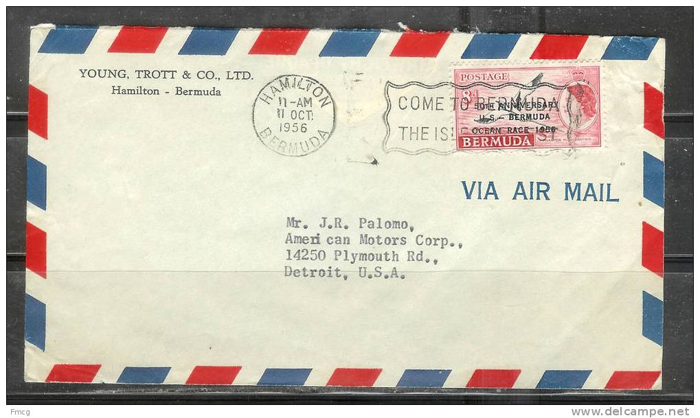 1956 Postal History Queen Elizabeth 8d Ocean Race To USA - Bermuda