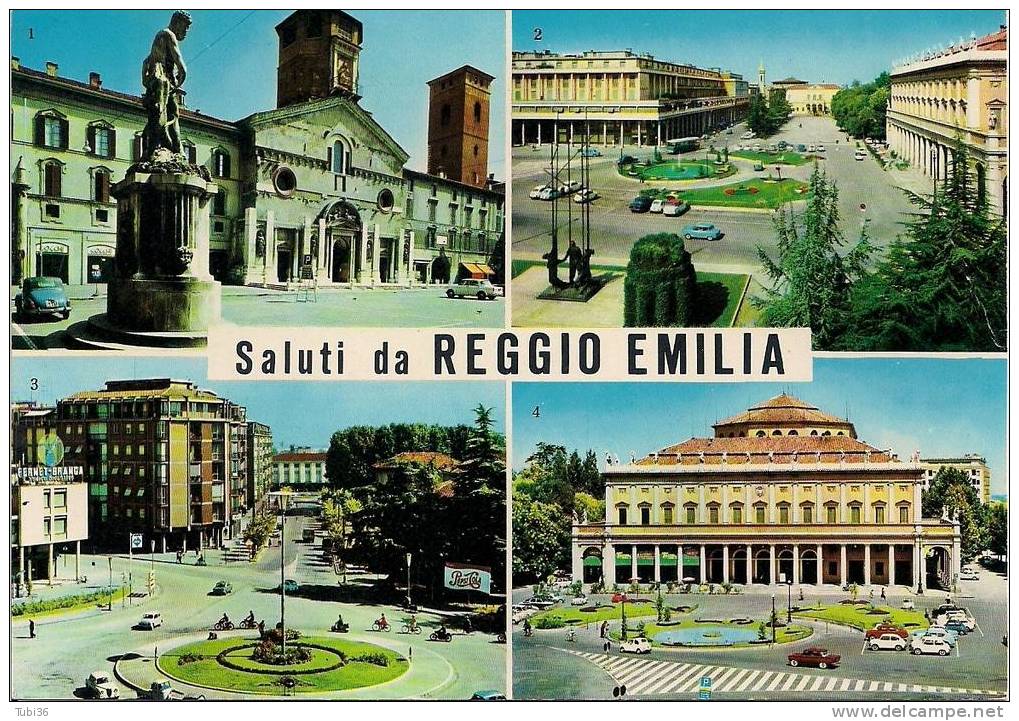 REGGIO EMILIA / 4 VEDUTE / COLORI VIAGGIATA  1967 / ANIMATA E VETTURE DI EPOCA. - Reggio Nell'Emilia