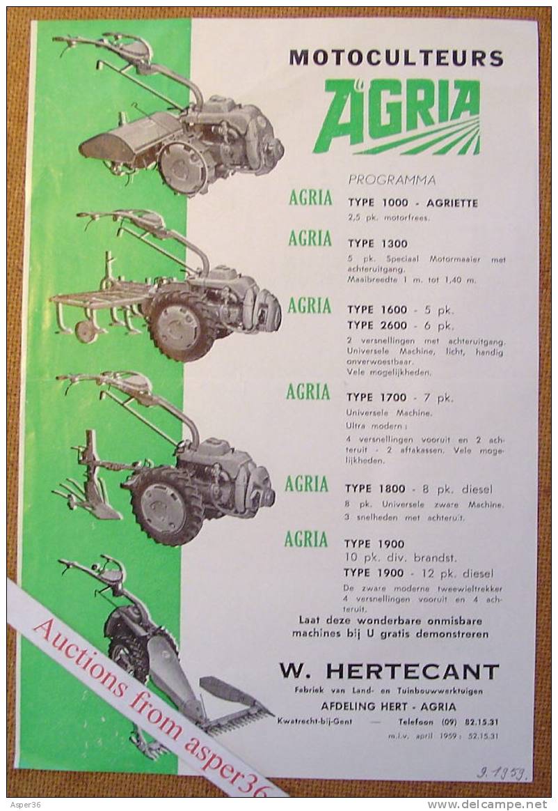 Tuinbouwmachines Hert-Agria, W. Hertecant, Kwatrecht Bij Gent 1959 - Collezioni
