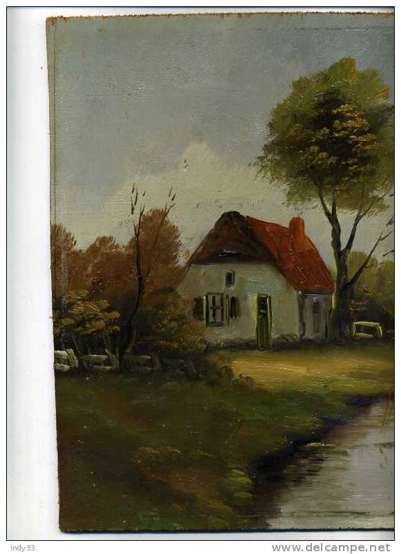 - PAYSAGE AVEC UN ETANG ET UN MOULIN A VENT. HUILE SUR CONTRE-PLAQUE NON SIGNEE - Oils