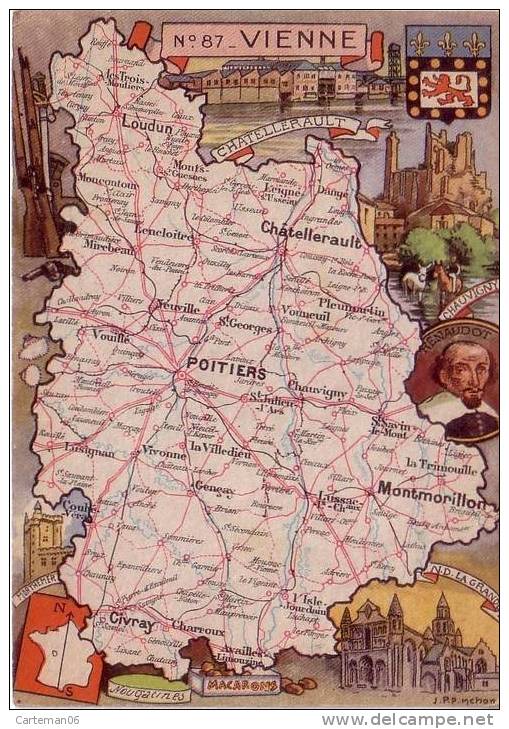 87 - Vienne Carte Du Département - (Poitiers, Chatellerault, Montmorillon, Civray, Loudun, Vivonne, Neuville, Vouillé) - Autres & Non Classés