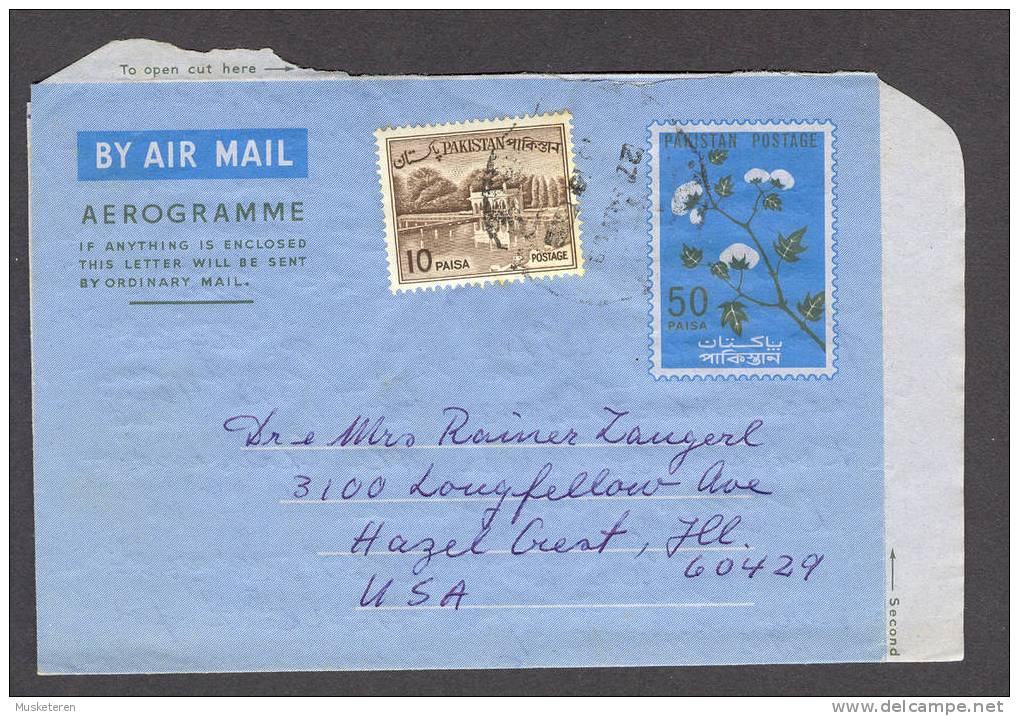 Pakistan Airmail Par Avion Aerogramme Upfranked Flowers 1969 To United States Of America USA - Pakistan