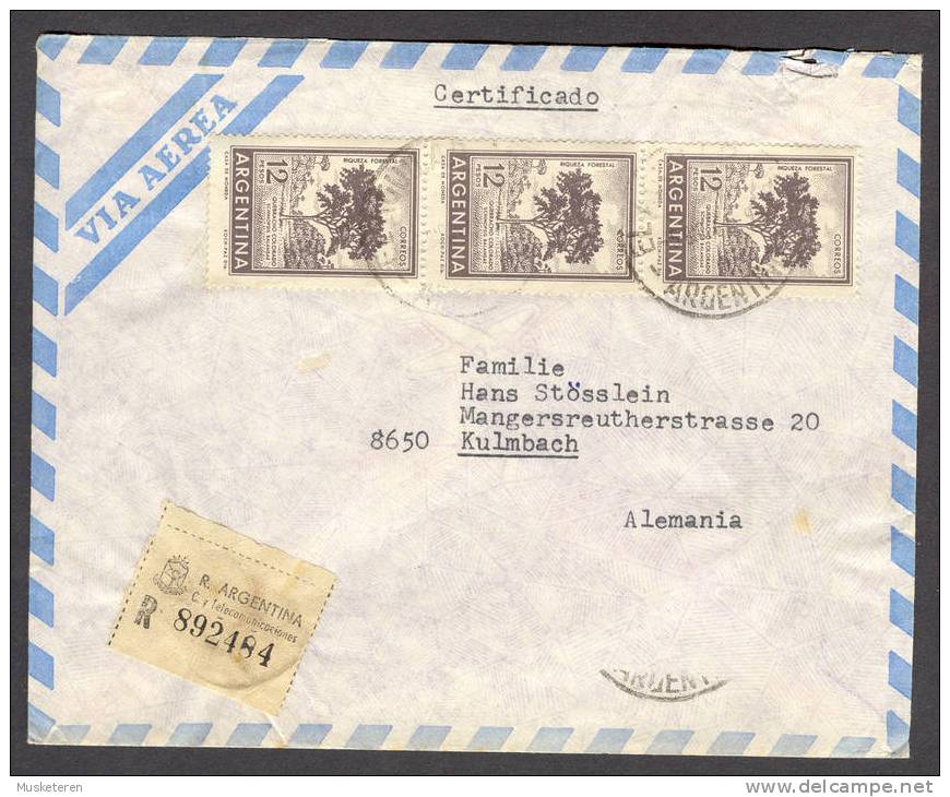 Argentina Via Aerea Airmail Par Avion Certificado Registered Cover To Kulmbach Germany - Poste Aérienne