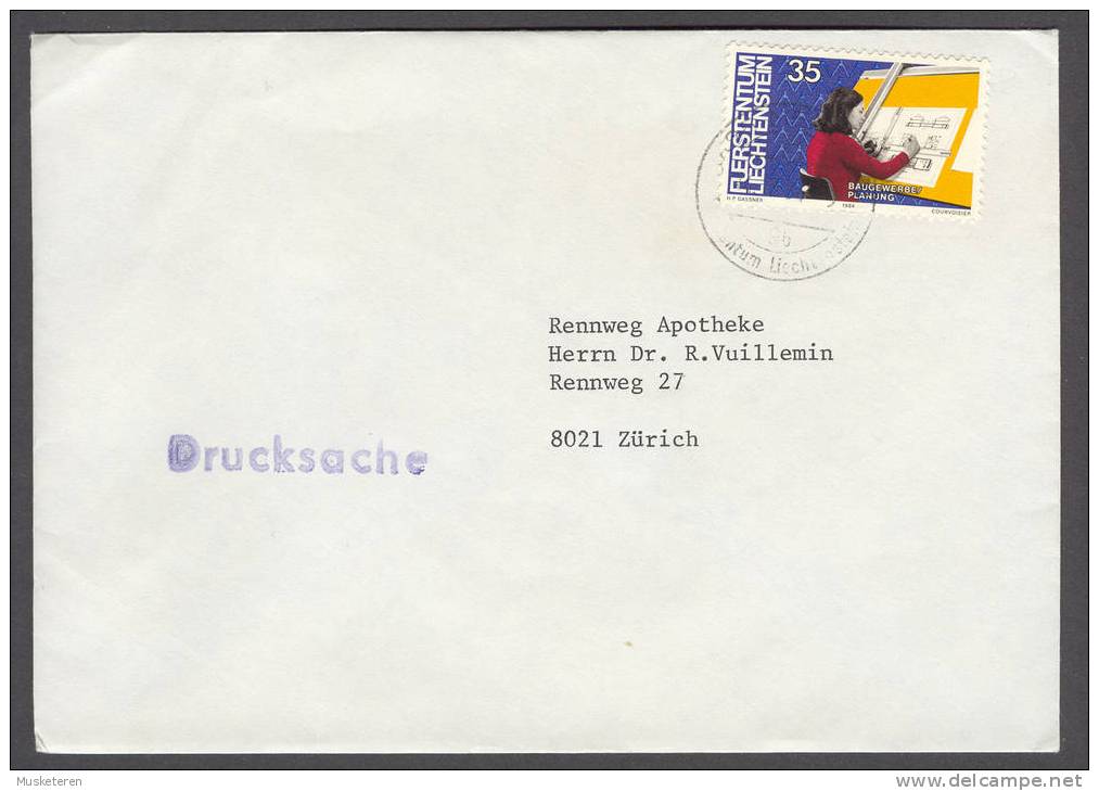 Liechtenstein Drucksache Brief 1984 To Rennweg Apotheke Zürich Switzerland Baugewrbe Planung Briefmarke - Brieven En Documenten