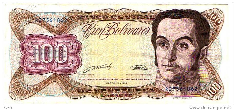 100 Bolivares  "VENEZUELA"  Simon Bolivar  16 Mars 1989          Ble 91 - Venezuela