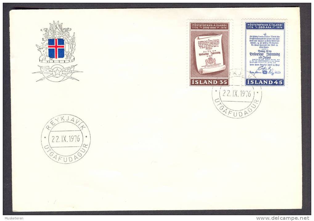 Iceland Island FDC Cover 1976 200 Years Of Postal Service 200 Jahre Isländischer Postdienst Complete Set - FDC