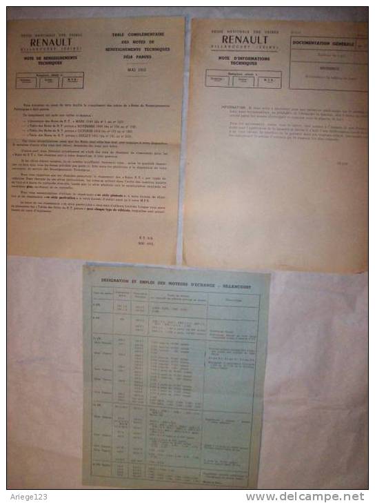 Regie Nationale Renault,toulouse Echages Standard,moteur Demarreurspour Tous Modele, Tarif, - Sammlungen