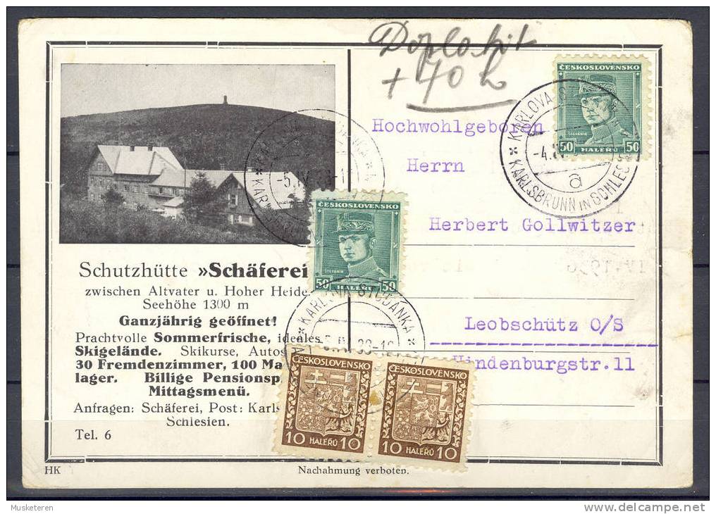 Czechoslovakia Mult Franked Card 1933 Schutzhütte To Germany - Covers & Documents