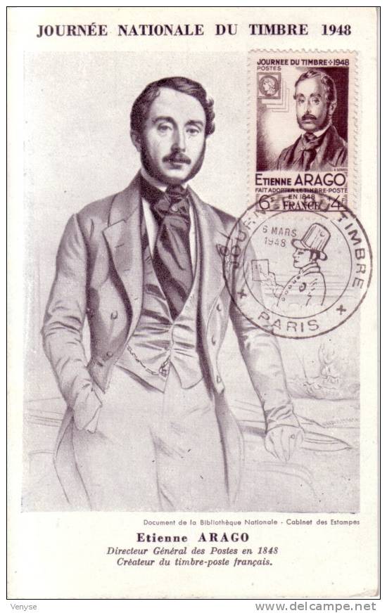 CARTE MAXIMUM Etienne ARAGO, Dir. Gal Des POSTES En 1848. 6/3/1948 - 1940-1949