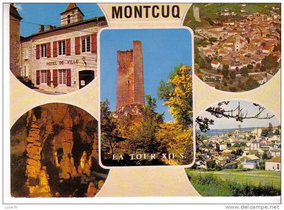 MONTCUQ - 5  Vues : Hôtel De Ville, Vue Générale Aérienne, Tour, Grotte De Rolland, Vue Générale - N° S 139 - Montcuq