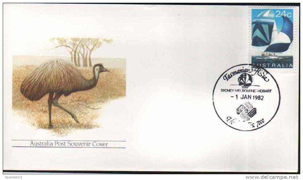 Cover Australie 1982 Oiseaux Emu Timbre Voilier Régates Tasmania Fiesta - Avestruces
