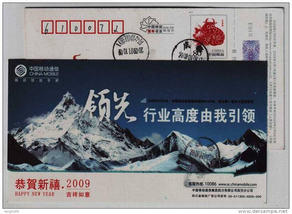 Picture Message Sent From 8844 Meters Height,Mt.Everest,CN09 China Mobile Business Advertising Pre-stamped Card - Climbing