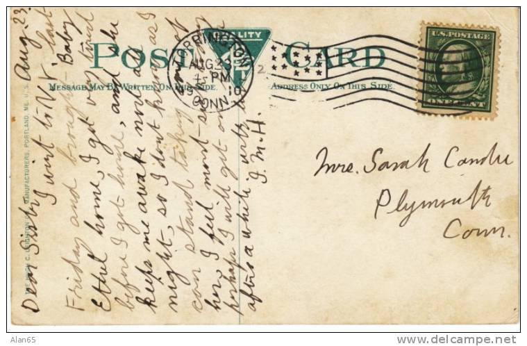Torrington CT Post Office On 1910 Vintage Postcard, Flag Cancel Postmark On Back - Other & Unclassified