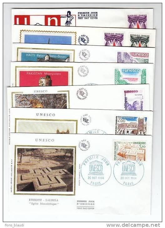 Lot De 7 Enveloppes Premier Jour UNESCO Années 1969 (2) /80 (2) /82/83/ Et 1984 - UNESCO
