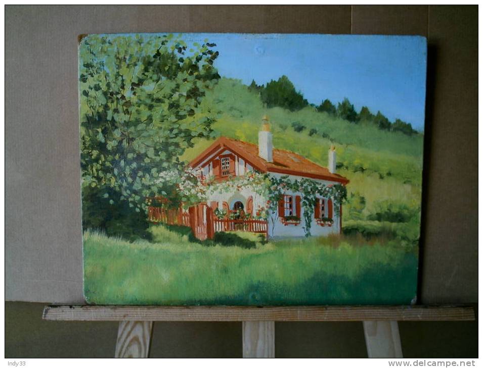 - MAISON DANS LA COLLINE . HUILE SUR ISOREL NON SIGNEE . - Oils