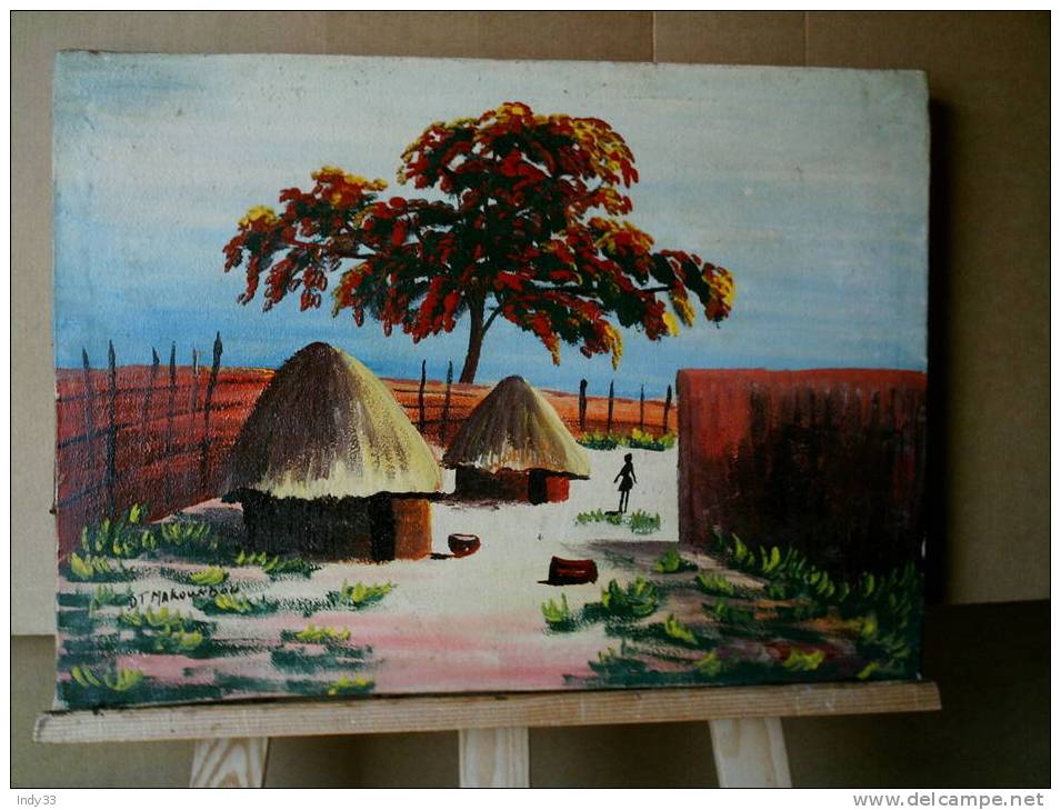 -  VILLAGE AFRICAIN . HUILE SUR TOILE SIGNEE . - African Art