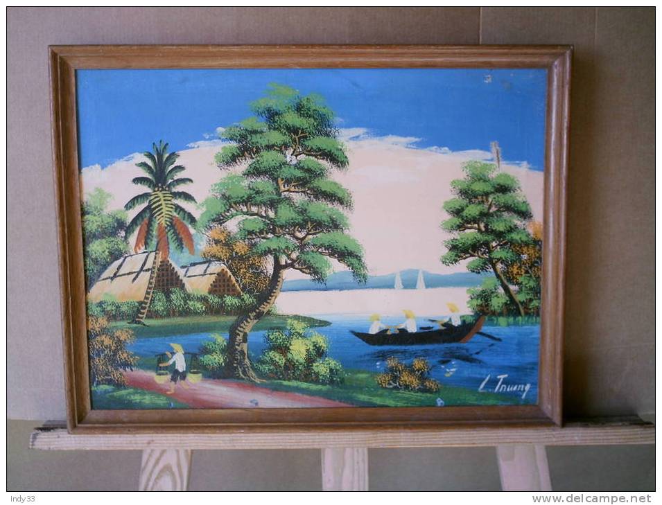 - PAYSAGE ASIATIQUE . GOUACHE SUR TOILE SIGNEE . - Art Asiatique