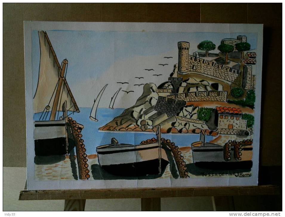 - VUE DE TOSSA DE MAR (catalogne) . AQUARELLE SUR PAPIER EPAIS TITREE ET SIGNEE SIGNEE . - Aquarelles