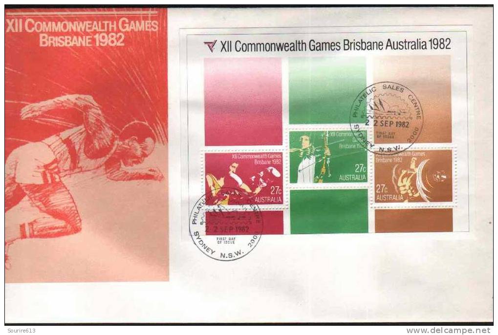 Fdc Australie 1982 Sports Tir à L'Arc & Boxe & Haltérophilie BLOC - Boxe